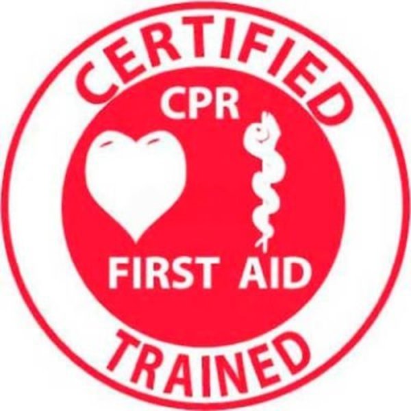 National Marker Co NMC Hard Hat Emblem, Certified CPR First Aid Trained, 2in Dia., White/Red HH65